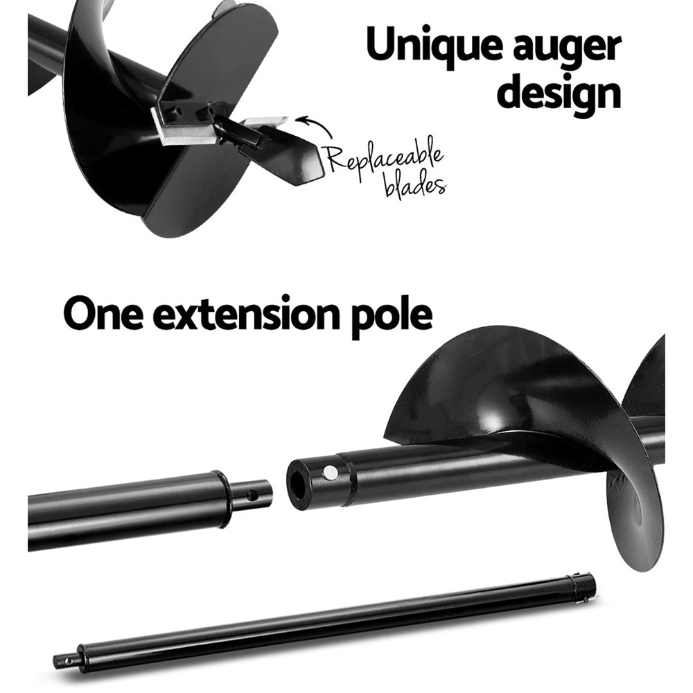80CC Post Hole Digger 200mm Petrol Drill Extension Auger Bits