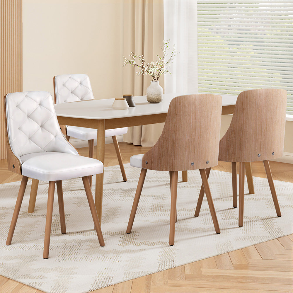1 Set of 4 Dining Chairs White PU
