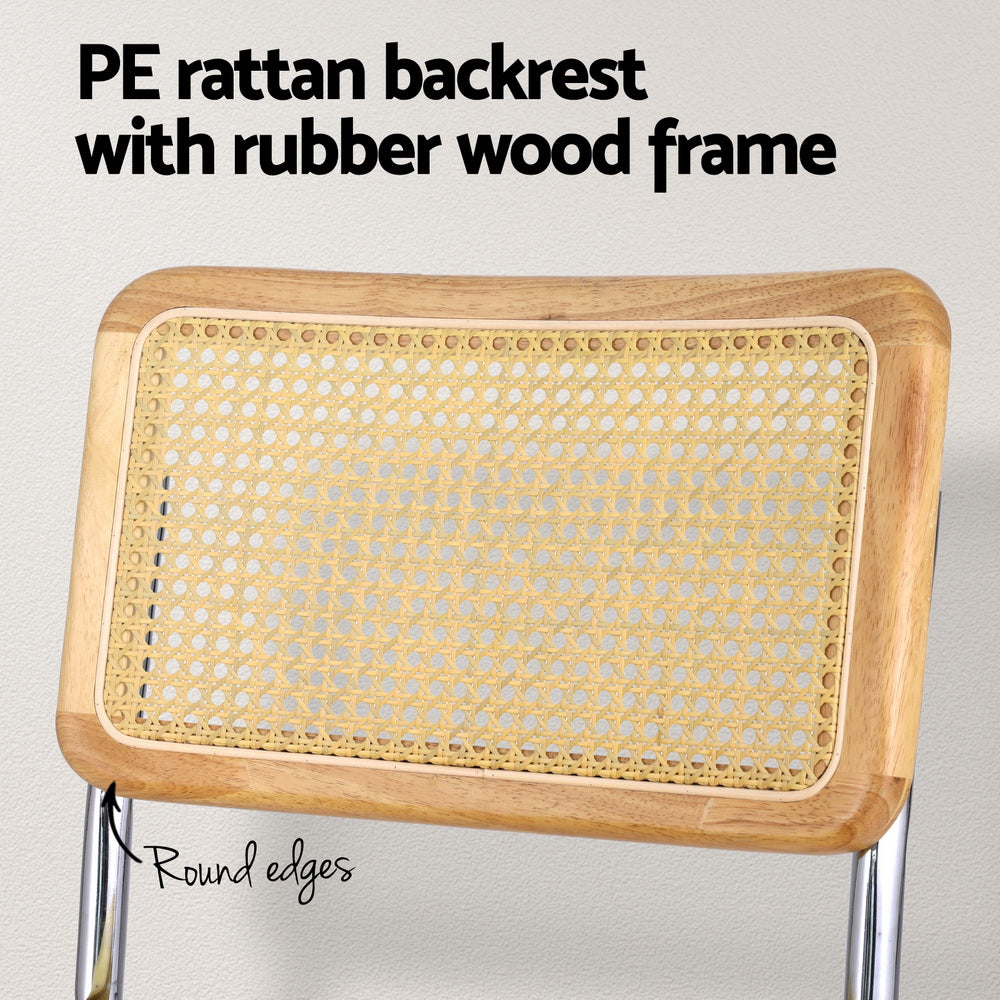 Dining Chairs Set of 2 Velvet Rattan Cantilever Yellow