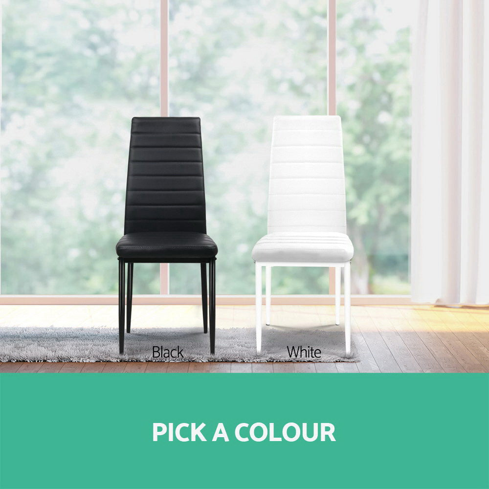 Dining Chairs Set of 4 Leather Channel Tufted Black