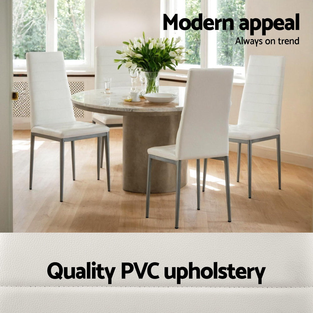 Dining Chairs Set of 4 Leather Channel Tufted White