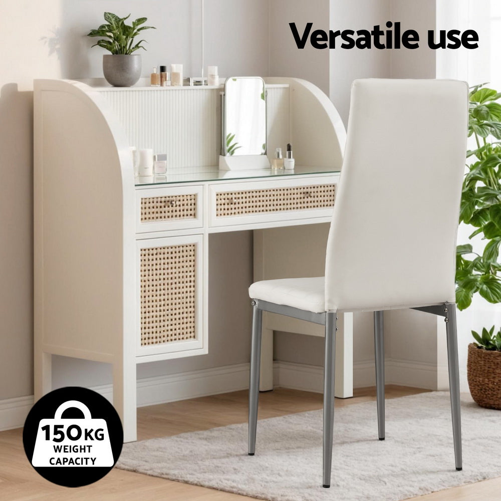 Dining Chairs Set of 4 Leather Channel Tufted White