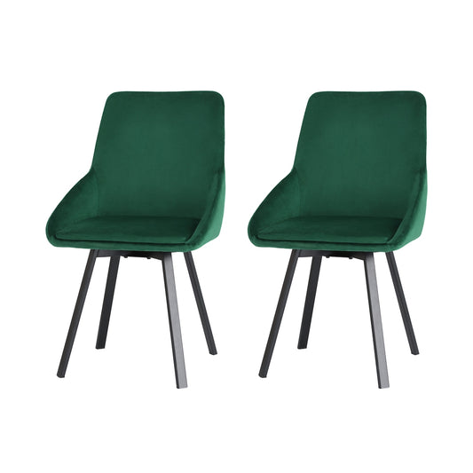 Dining Chairs Set of 2 Velvet Swivel Base Green