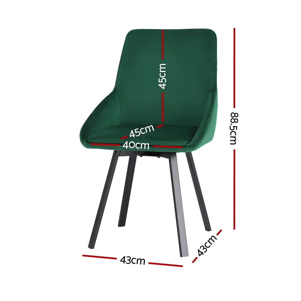 Dining Chairs Set of 2 Velvet Swivel Base Green