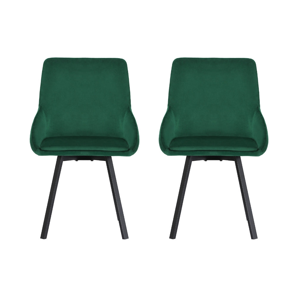 Dining Chairs Set of 2 Velvet Swivel Base Green