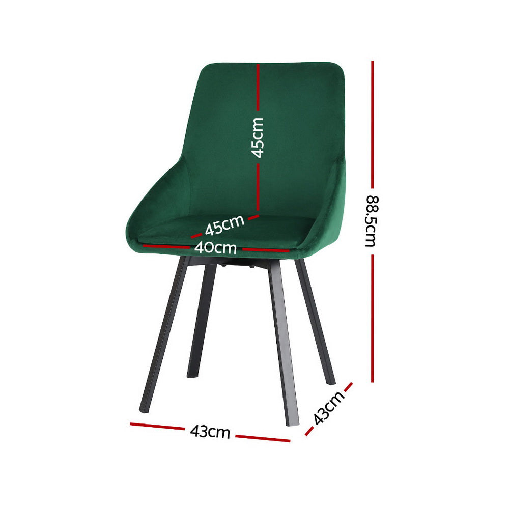 Dining Chairs Set of 4 Velvet Swivel Base Green