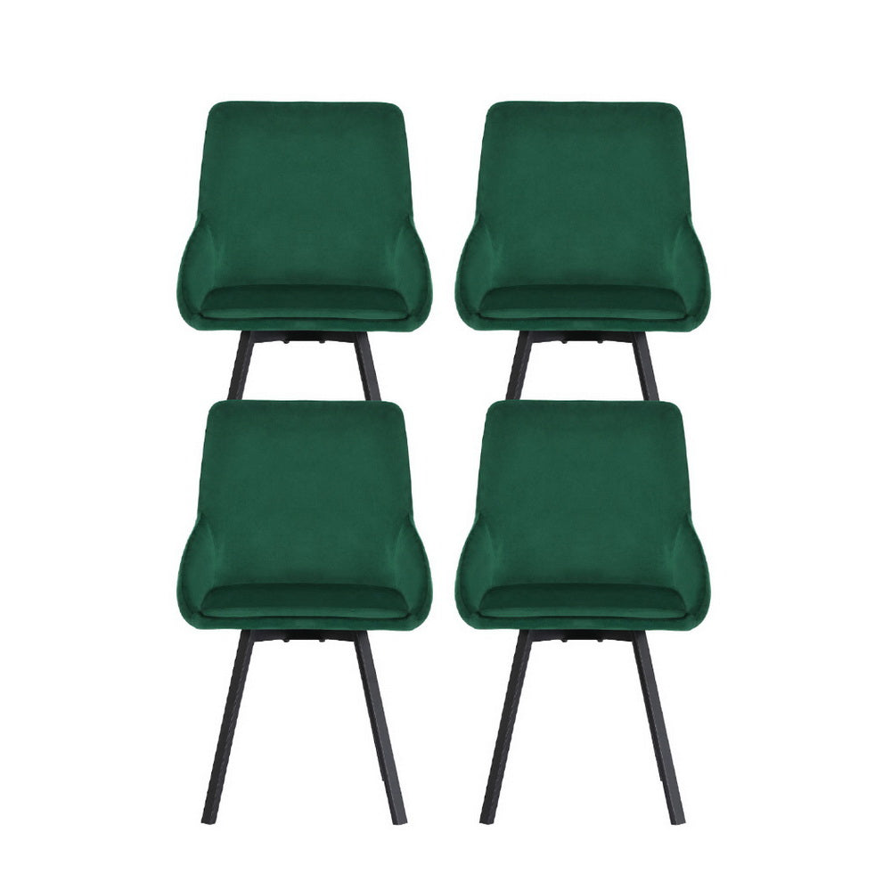 Dining Chairs Set of 4 Velvet Swivel Base Green