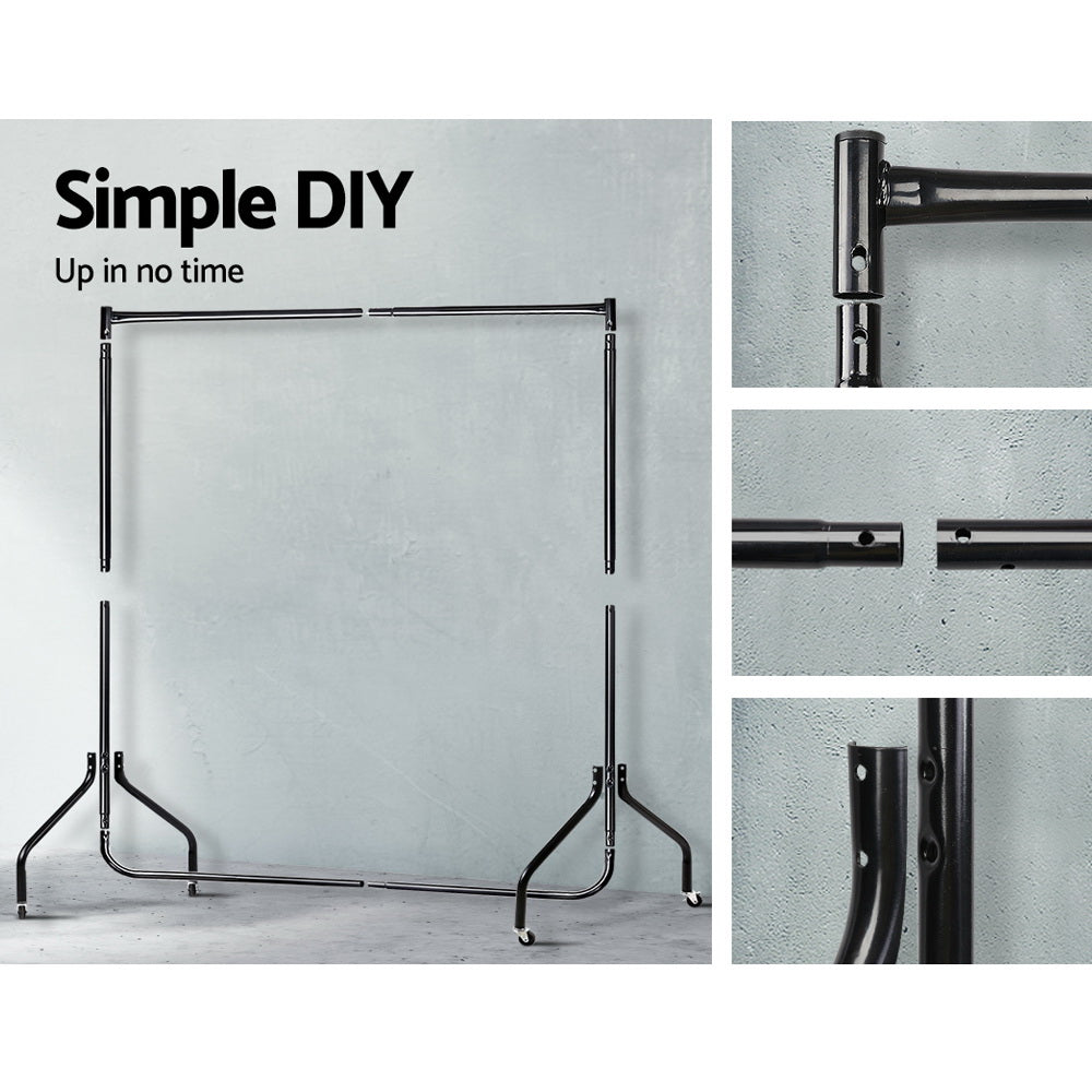 Clothes Rack Airer Coat Stand 6FT Rail Wheels