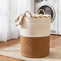 Artiss Woven Laundry Basket with handles Foldable White & Brown