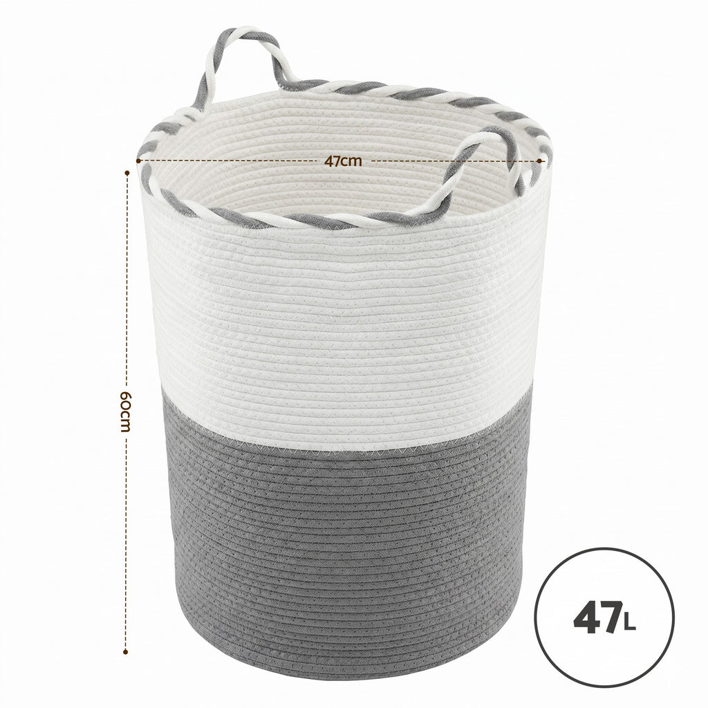 Artiss Woven Laundry Basket with handles Foldable White & Grey
