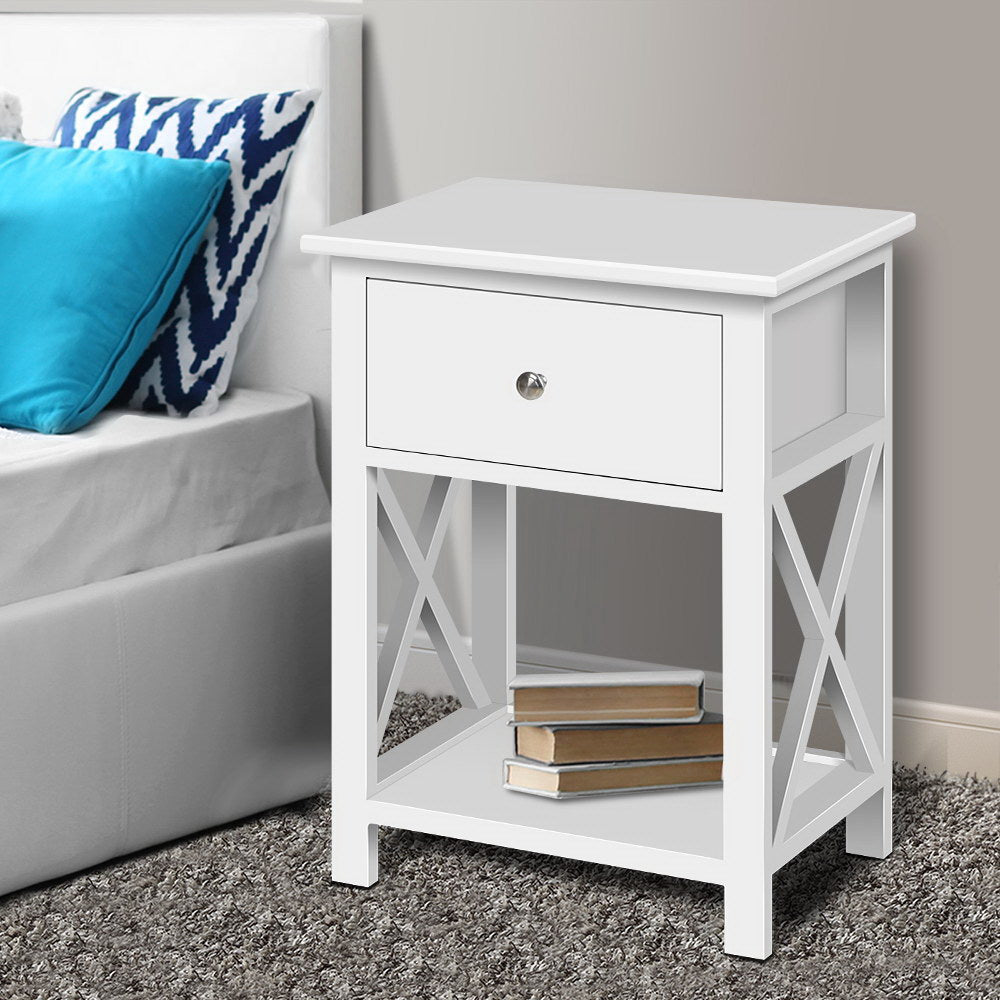 Bedside Table 1 Drawer with Shelf - EMMA White