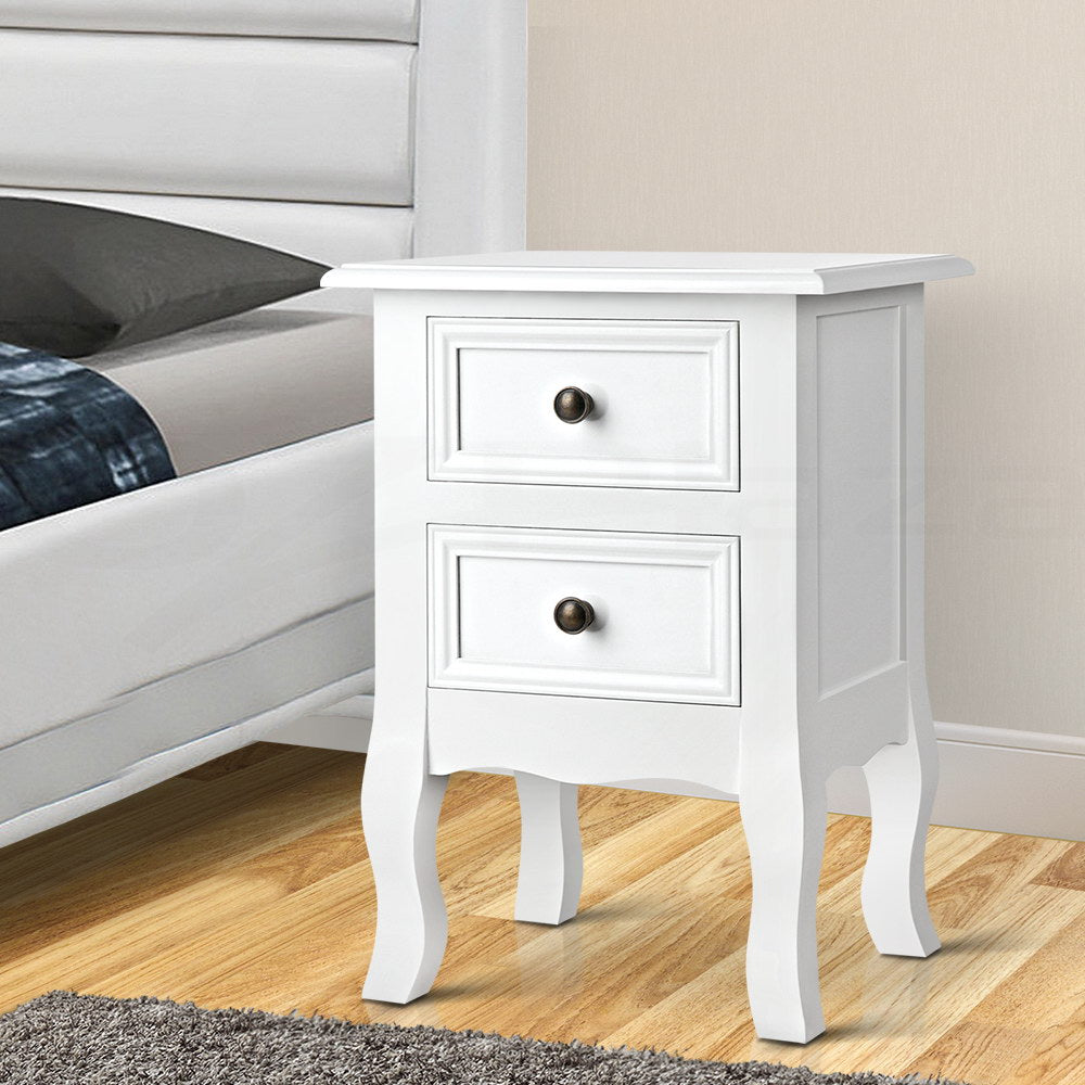 Bedside Table 2 Drawers - BISSET White
