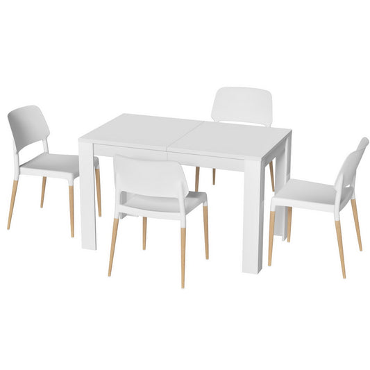 1 Dining Table and 4 Chairs Set White Wood