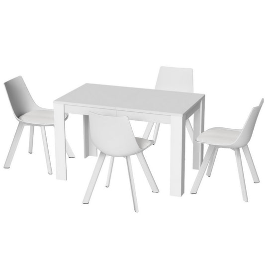 1 Dining Table and 4 Chairs Set Rectangle White