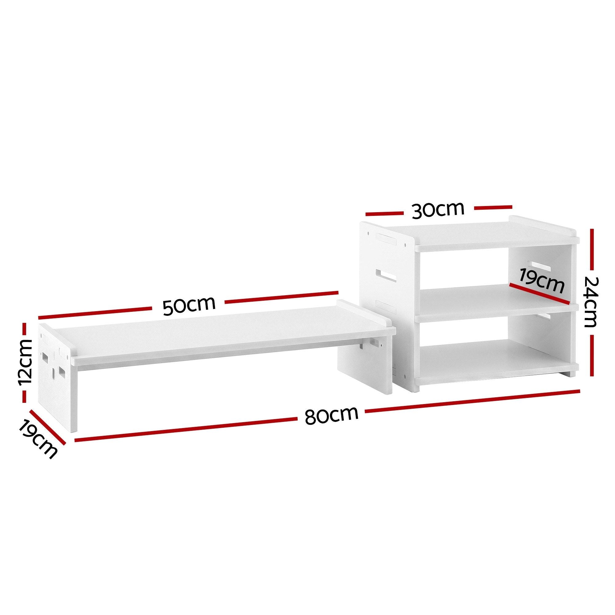 Artiss Monitor Stand and 3-Tier Desk Organiser 2-in-1 Modular Computer Monitor Riser PVC Desktop Shelf Holds 20kg for Office Students Gaming