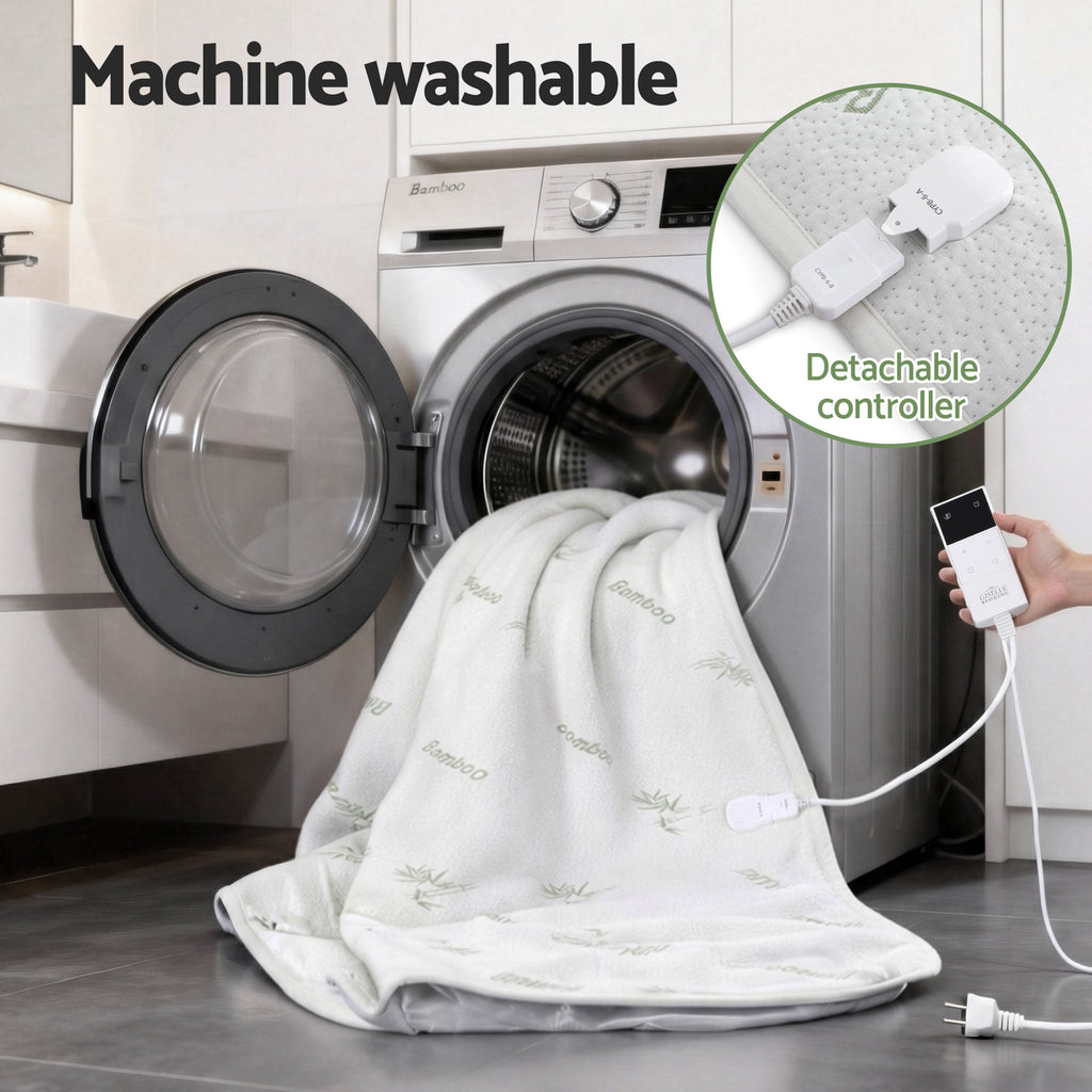 Giselle Electric Blanket Bamboo Fabric Double Fitted Heated Pad Underlay Washable Winter