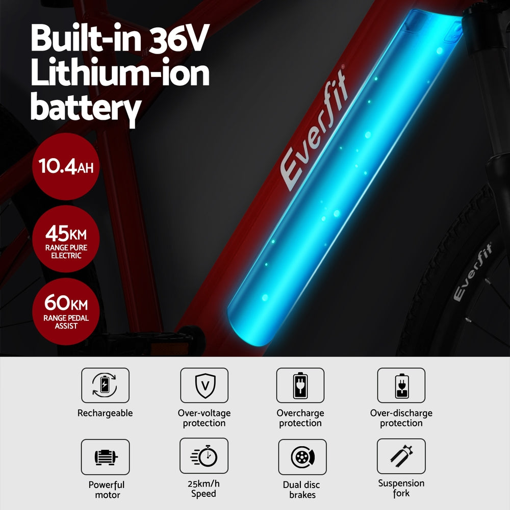 26 Inch Electric Bike Mountain Bicycle eBike Built-in Battery 250W