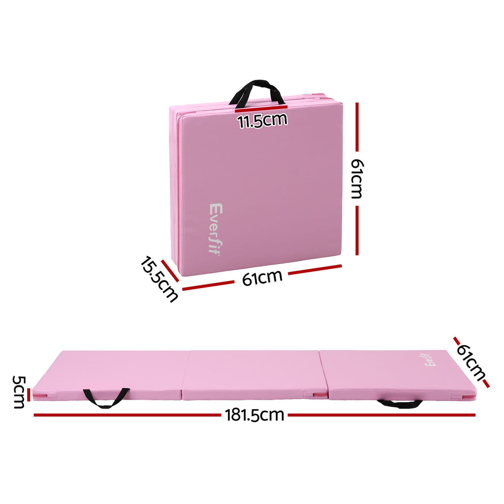 Everfit 180x60cm Gymnastics Mats Folding Exercise Floor Mat Portable 3 Fold Tumbling Mat Pink