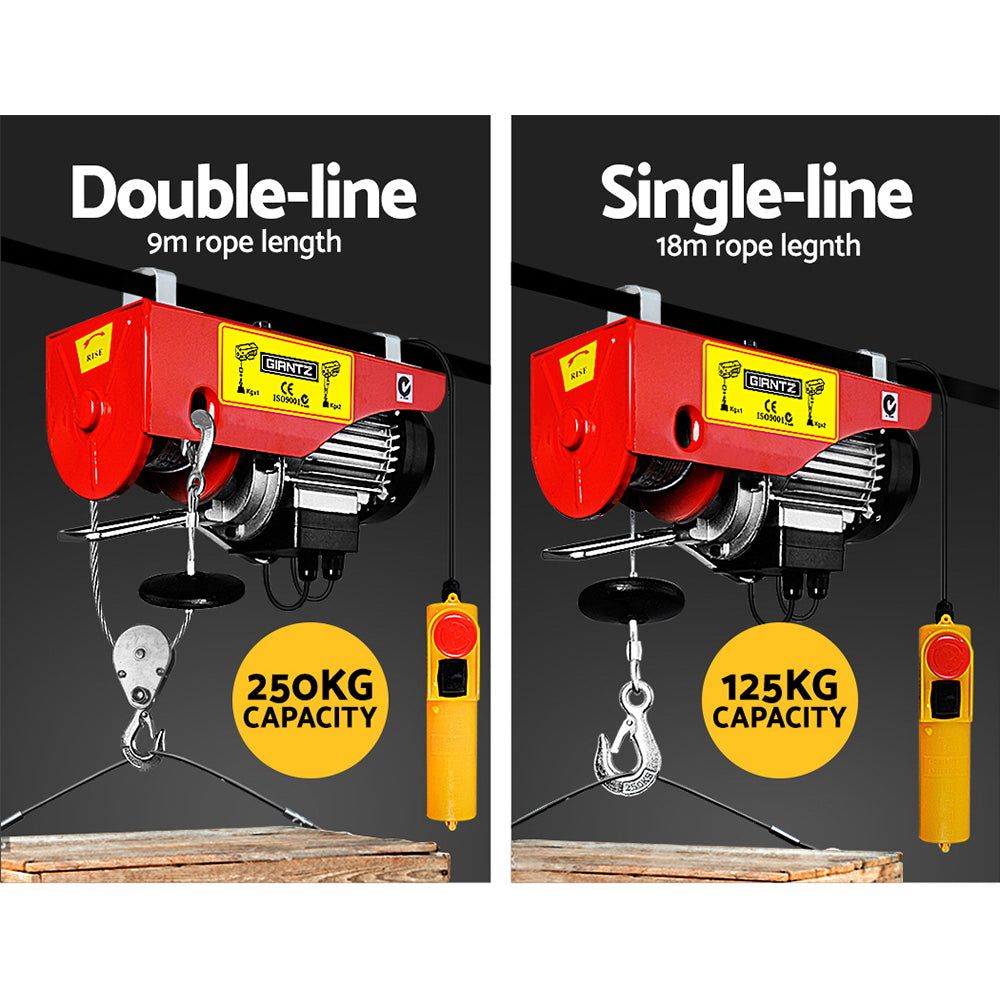 Electric Hoist Winch 125/250KG Cable 18M Rope Tool Remote Chain Lifting