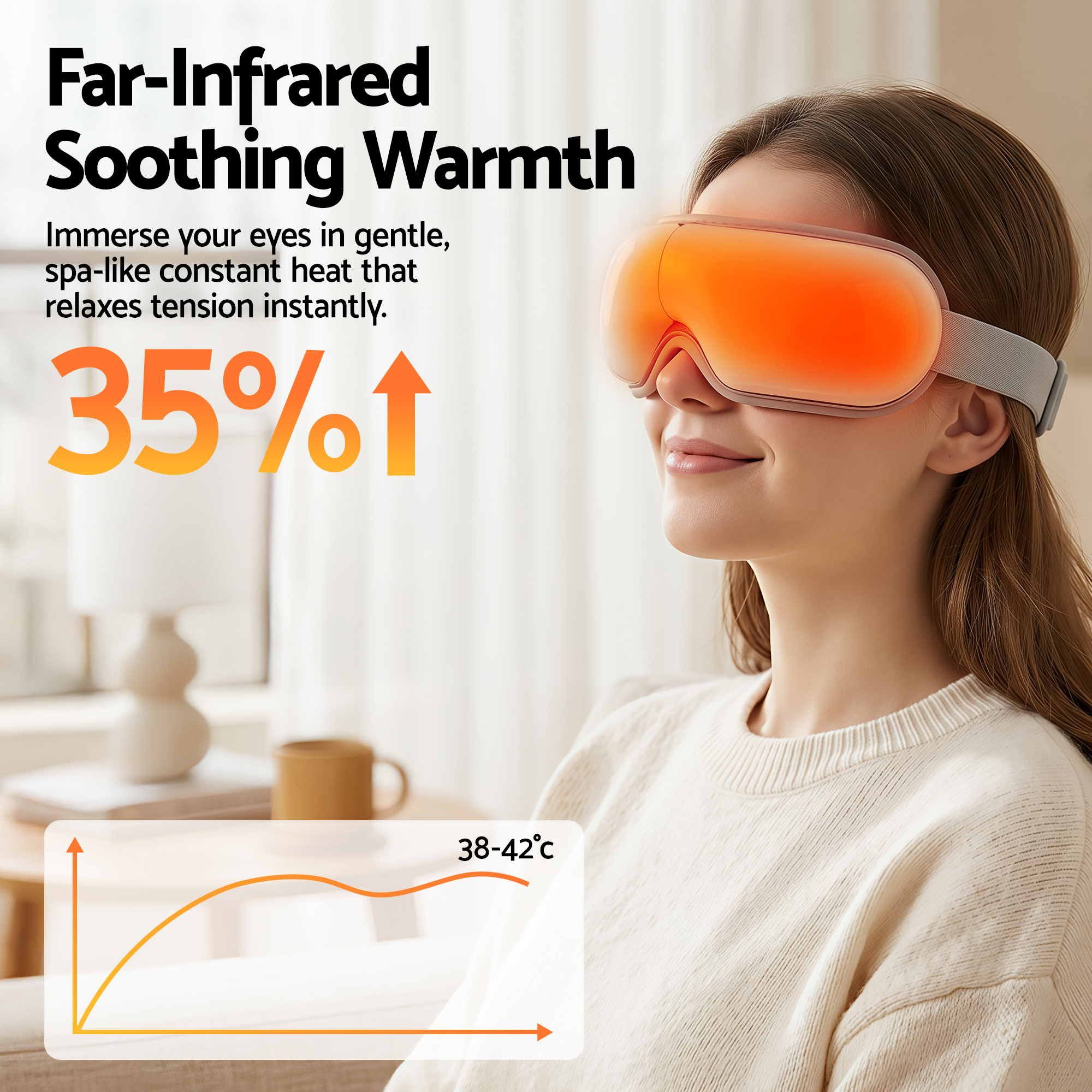 Livemor Eye Massager with Heat & Vibration | 180° Foldable Electric Eye Heat Mask with Bluetooth Music for Fatigue Relief | Rechargeable 3D Wrap-Around Temple Massager, White