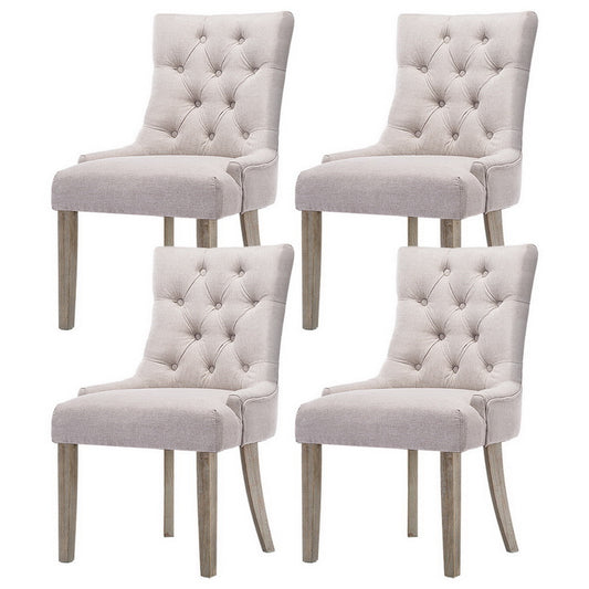 Dining Chairs Set of 4 Linen French Provincial Beige