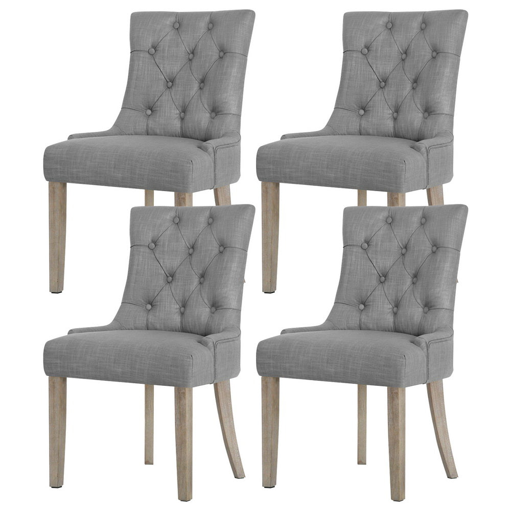 Dining Chairs Set of 4 Linen French Provincial Grey