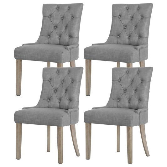 Dining Chairs Set of 4 Linen French Provincial Grey