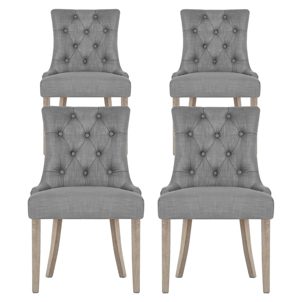 Dining Chairs Set of 4 Linen French Provincial Grey