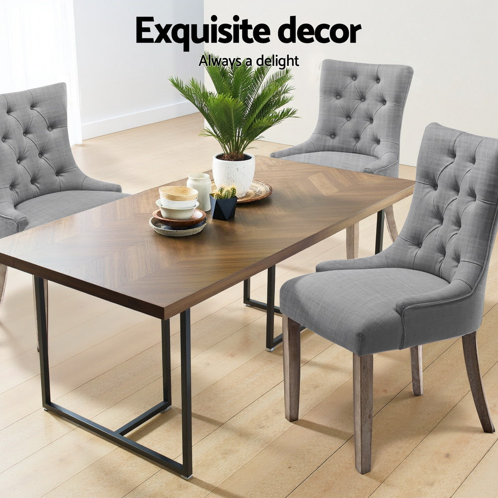 Dining Chairs Set of 4 Linen French Provincial Grey