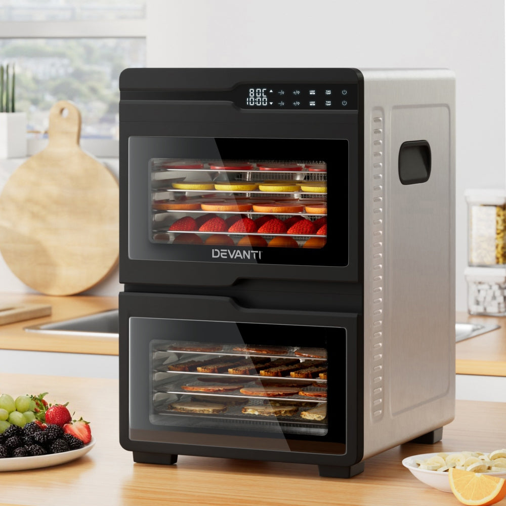 12 Trays Food Dehydrator Dual-Zone Stainless Steel Fruit Jerky Dryer