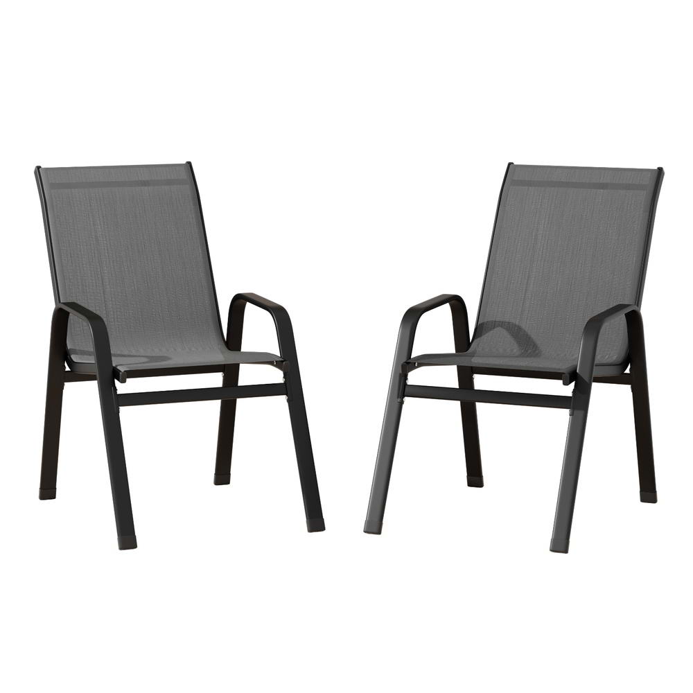 Gardeon 2PC Outdoor Dining Chairs Stackable Lounge Chair Patio Furniture Black