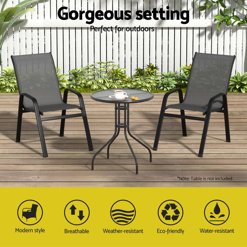 Gardeon 2PC Outdoor Dining Chairs Stackable Lounge Chair Patio Furniture Black