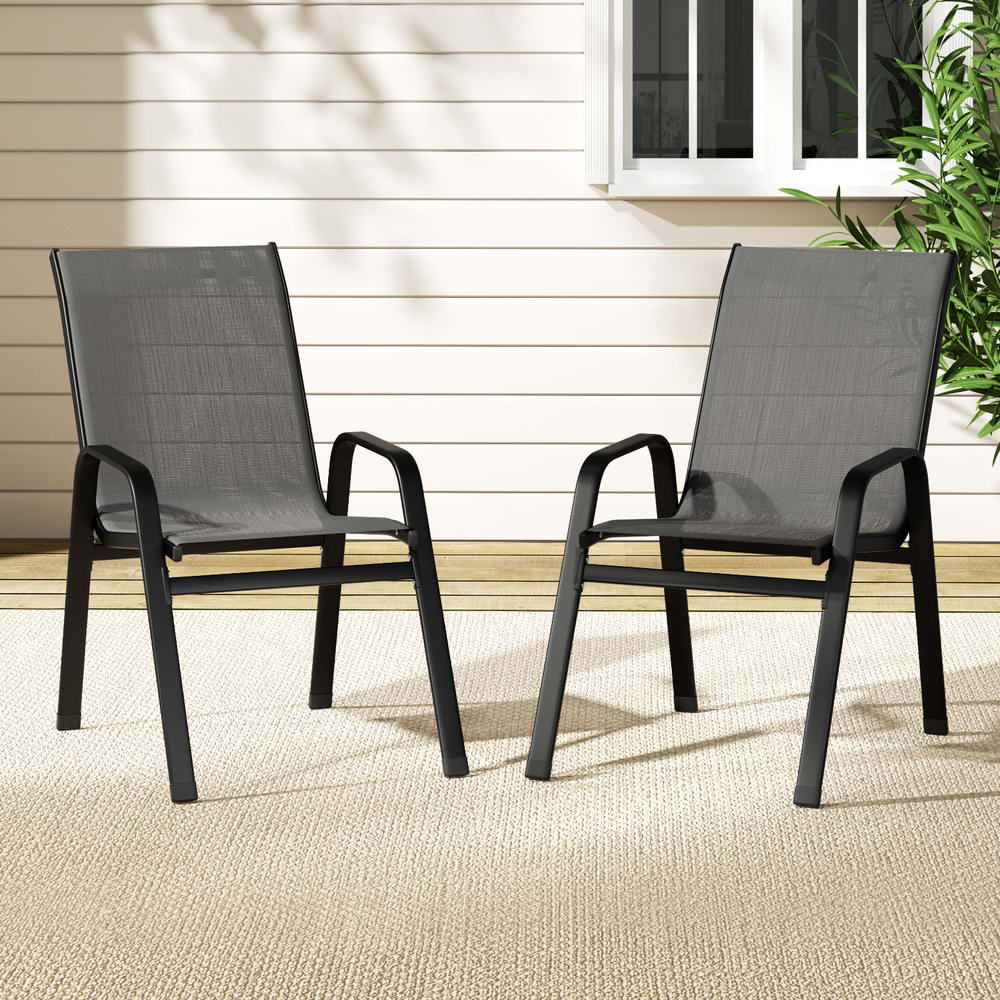 Gardeon 2PC Outdoor Dining Chairs Stackable Lounge Chair Patio Furniture Black