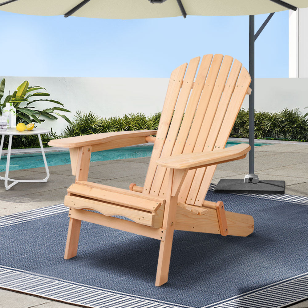 Gardeon Adirondack Outdoor Chairs Wooden Beach Chair Patio Furniture Garden Natural
