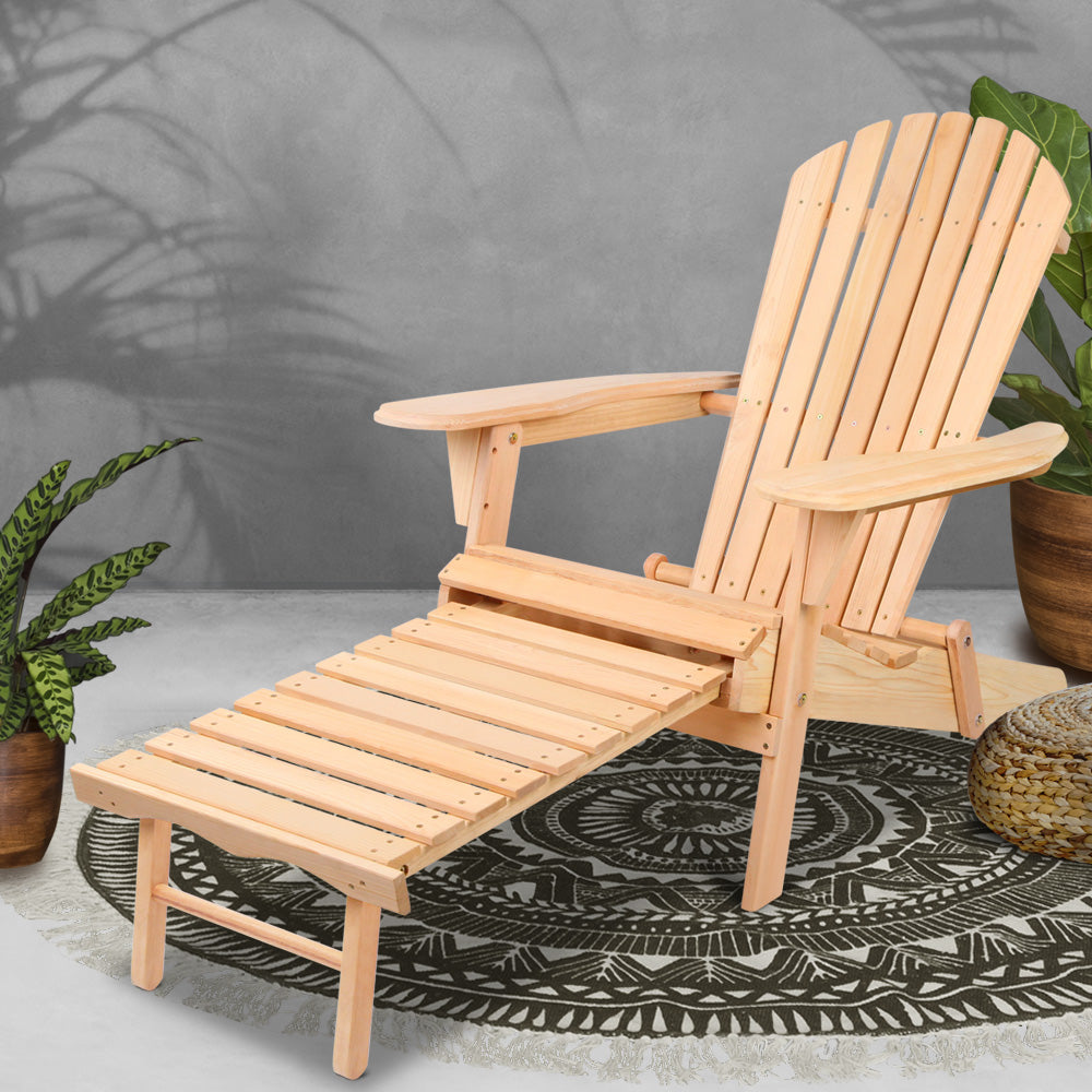 Adirondack Outdoor Chairs Wooden Sun Lounge Patio Furniture Garden Natural