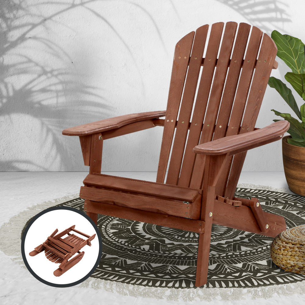 Adirondack Outdoor Chairs Wooden Foldable Beach Chair Patio Furniture Brown