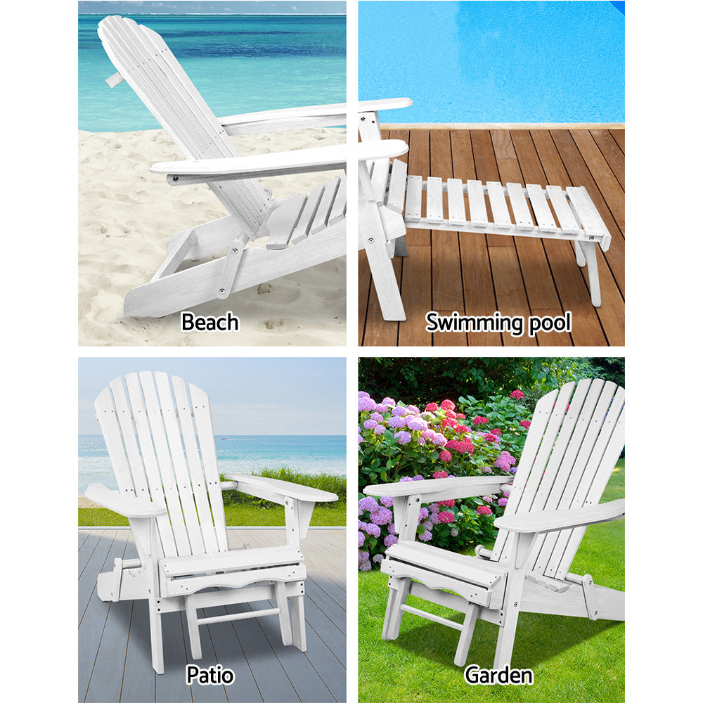 2PC Adirondack Outdoor Chairs Wood Foldable Sun Lounge Patio Furniture
