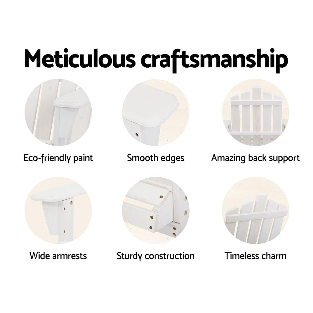 5PC Adirondack Outdoor Table and Chairs Wooden Sun Lounge Patio Furniture White