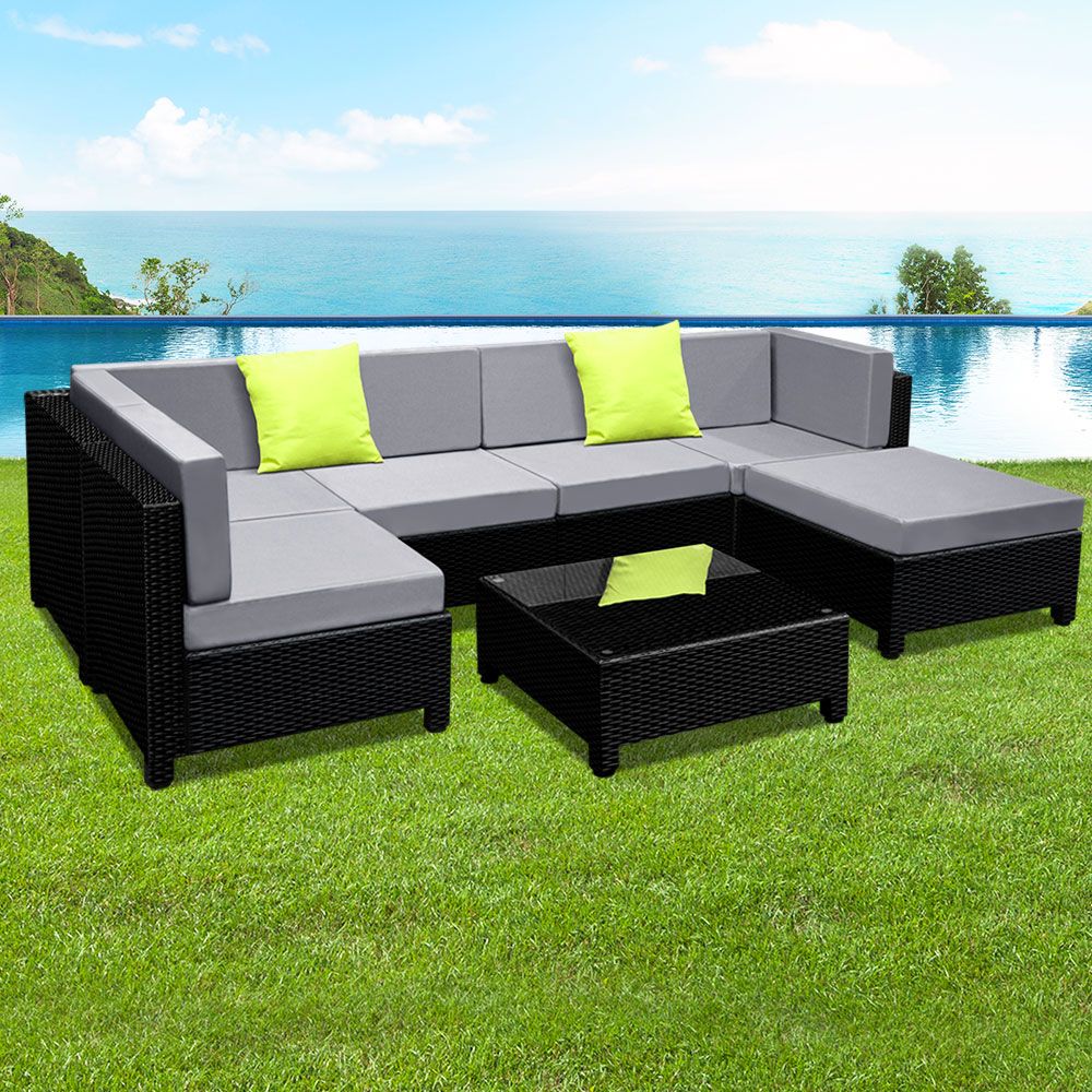 7-Piece Outdoor Sofa Set Wicker Couch Lounge Setting Seat Cover