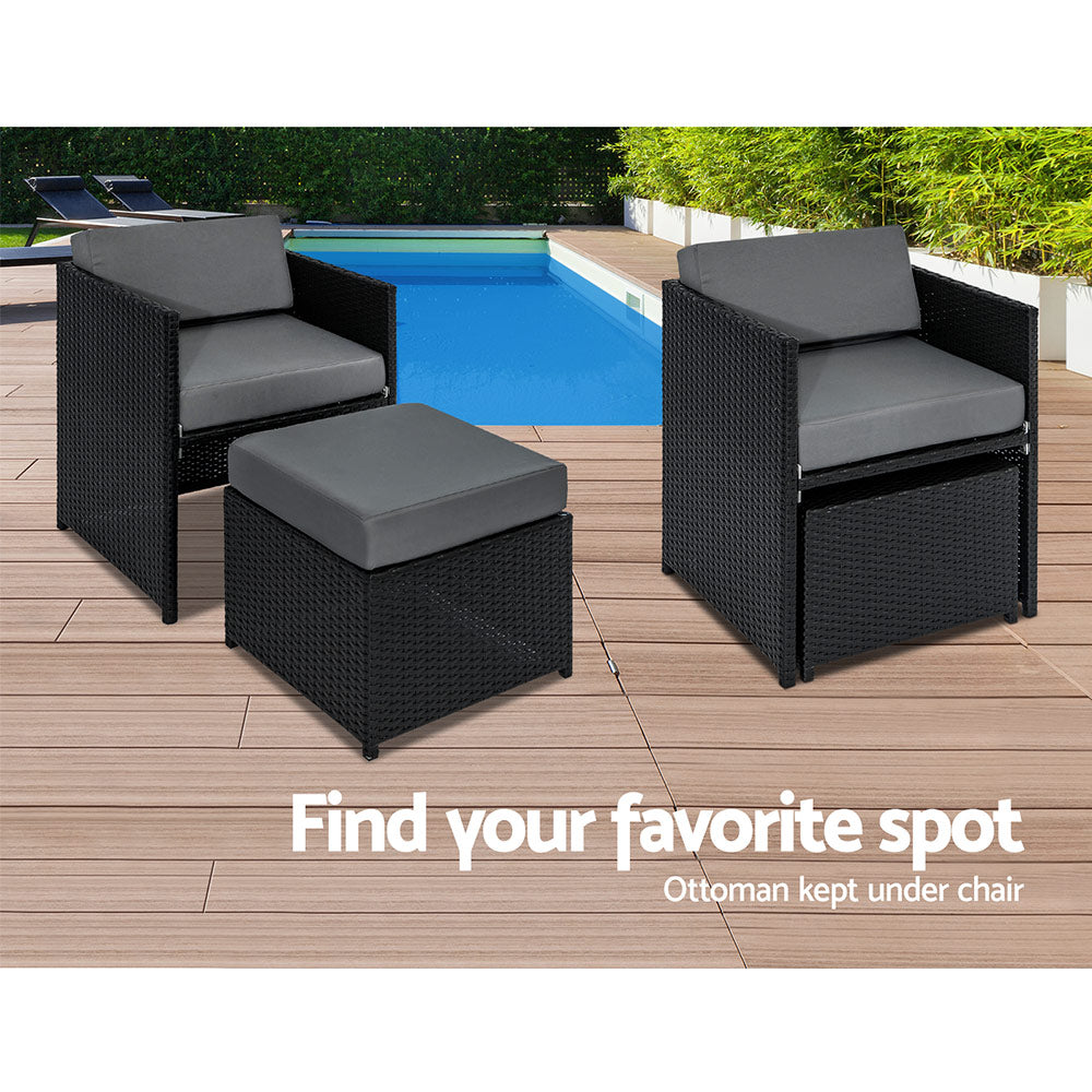 Outdoor Dining Set 13 Piece Wicker Table Chairs Setting Black
