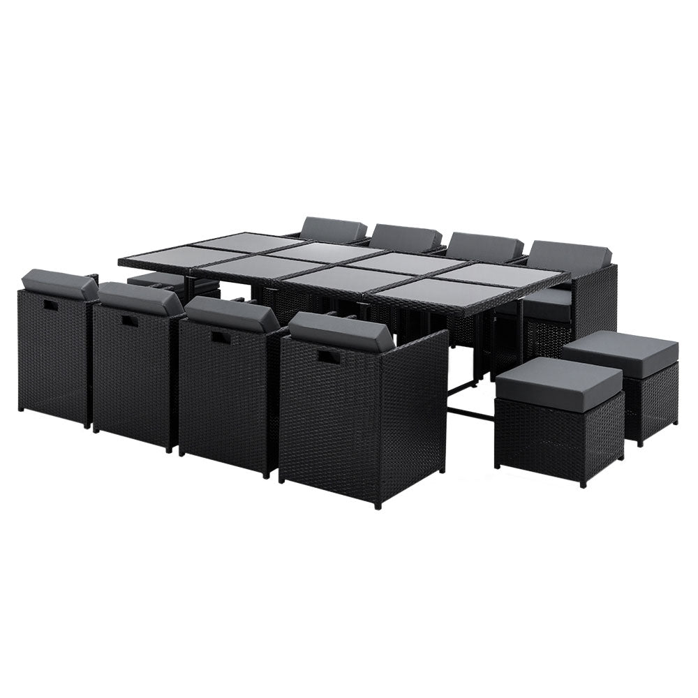 Outdoor Dining Set 13 Piece Wicker Table Chairs Setting Black