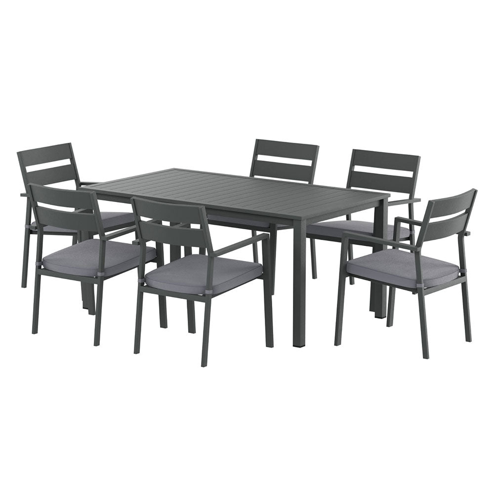 Outdoor Dining Set 7 Piece Aluminum Table Chairs Setting Black