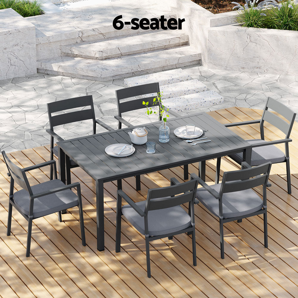 Outdoor Dining Set 7 Piece Aluminum Table Chairs Setting Black