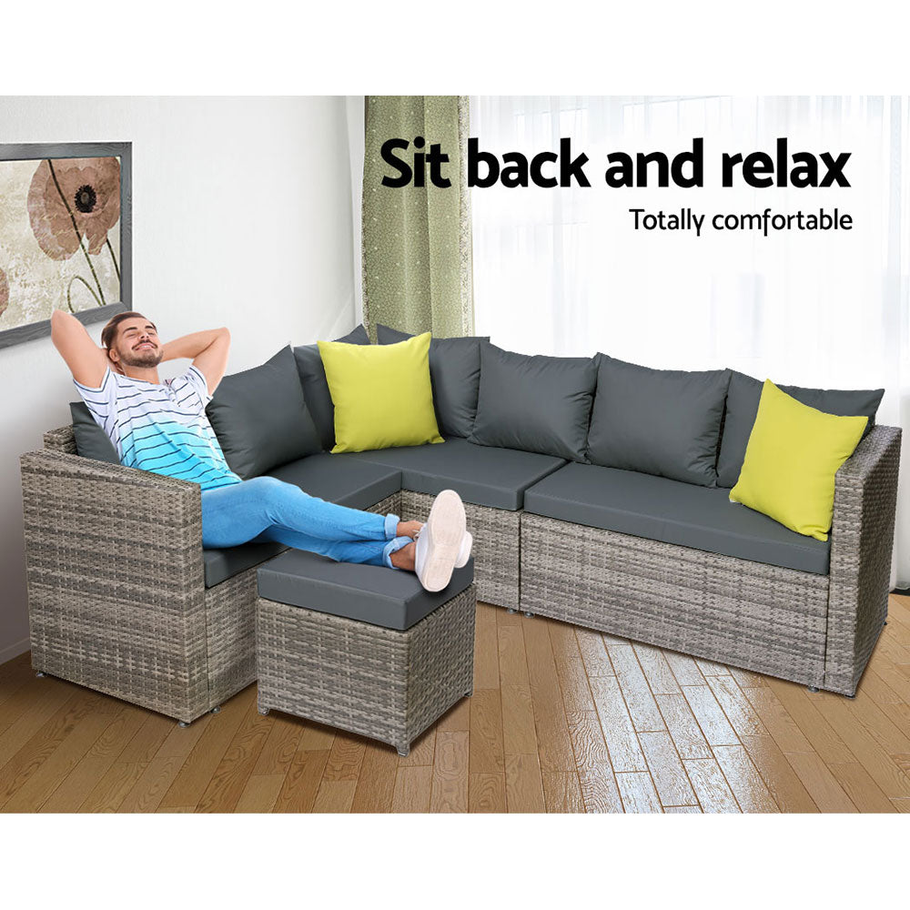 Outdoor Dining Set Aluminum Table Chairs Wicker Setting Grey