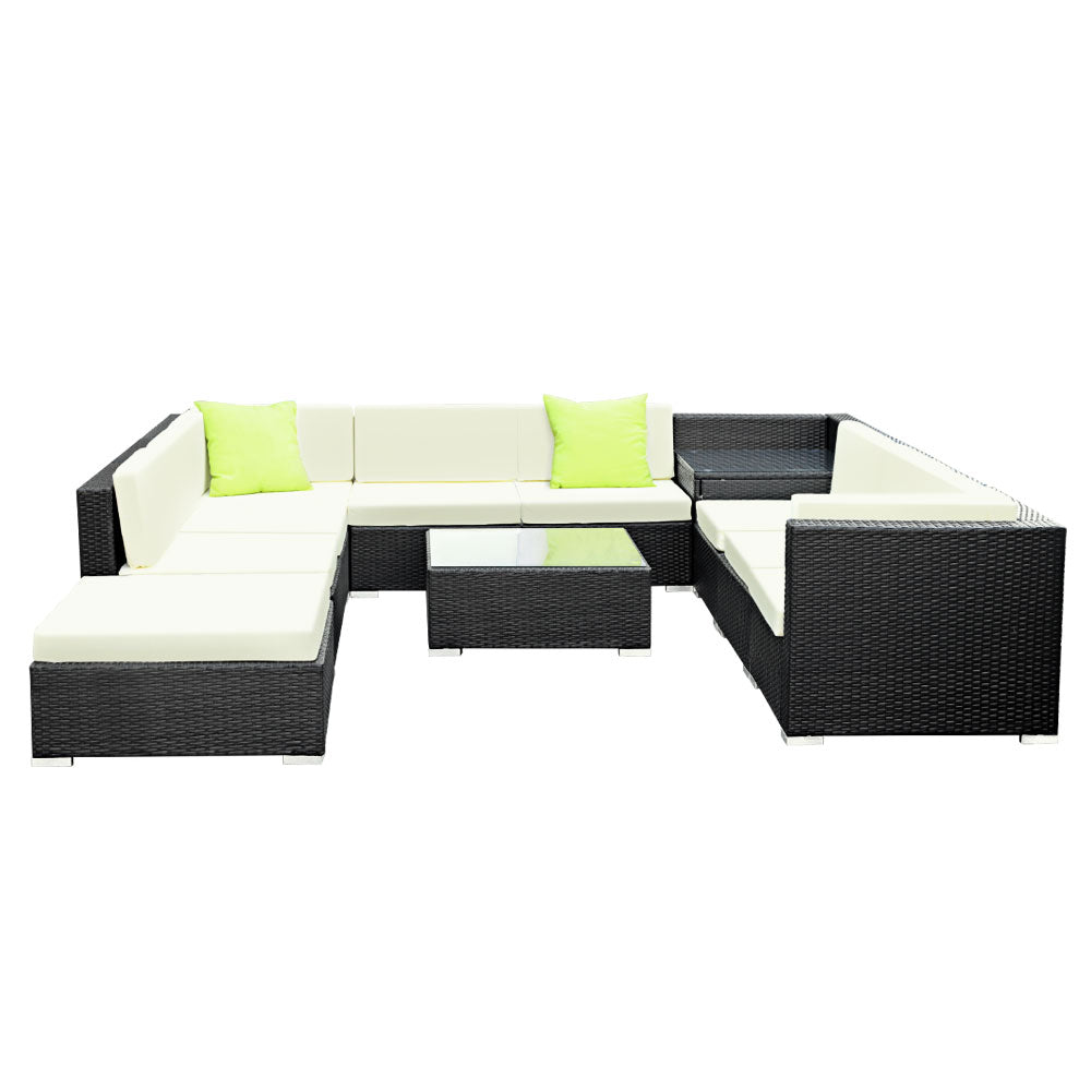 11PC Sofa Set with Storage Cover Outdoor Furniture Wicker