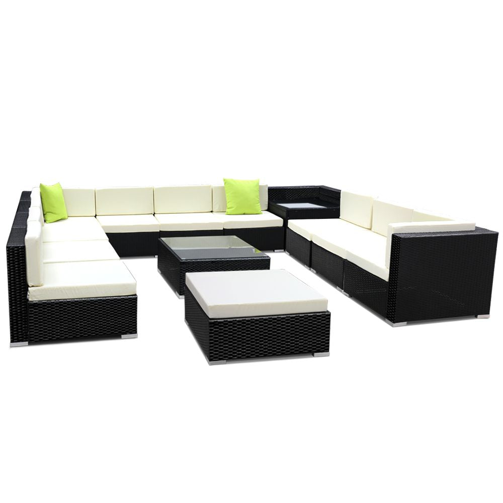 13-Piece Outdoor Sofa Set Wicker Couch Lounge Setting Cover