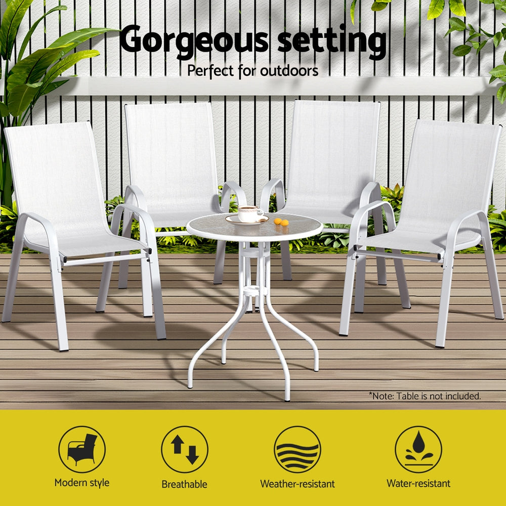 4PC Outdoor Dining Chairs Stackable Lounge Chair Patio Furniture White