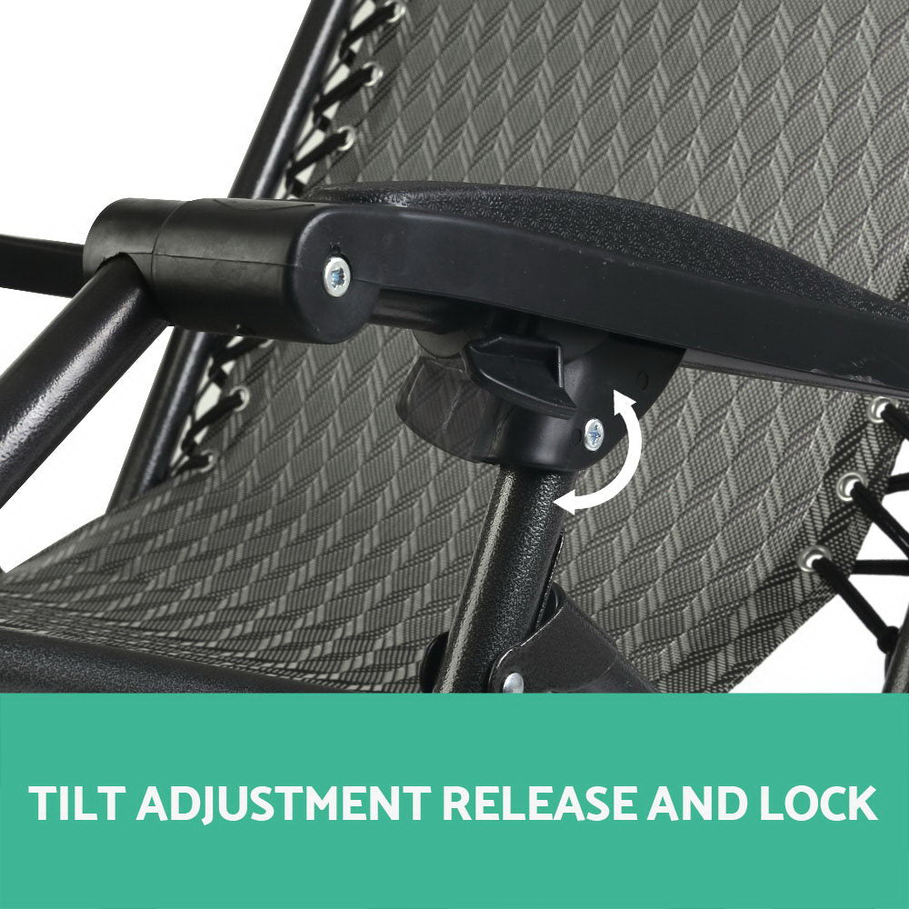 2PC Zero Gravity Chair Folding Outdoor Recliner Adjustable Sun Lounge Camping Grey