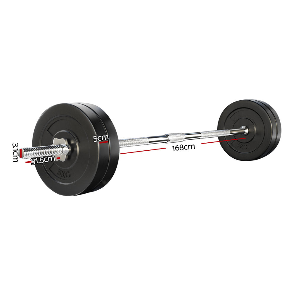 28kg Barbell Set Weight Plates Bar Lifting Bench 168cm