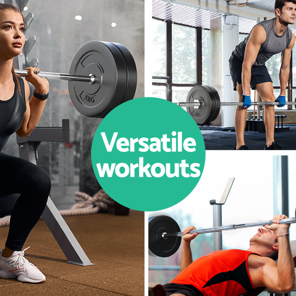 28kg Barbell Set Weight Plates Bar Lifting Bench 168cm